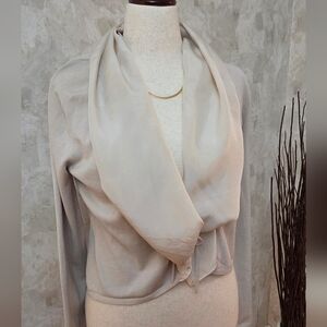 Eileen Fisher Silk Draped Blouse Cream Long Sleeve Minimalist Medium